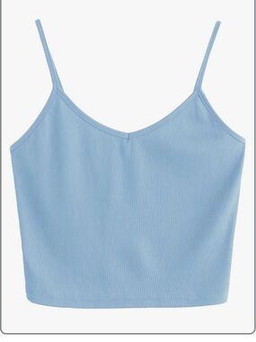 SheIn Women's Casual V Neck Sleeveless Ribbed Knit Cami Crop Top Blue Medium